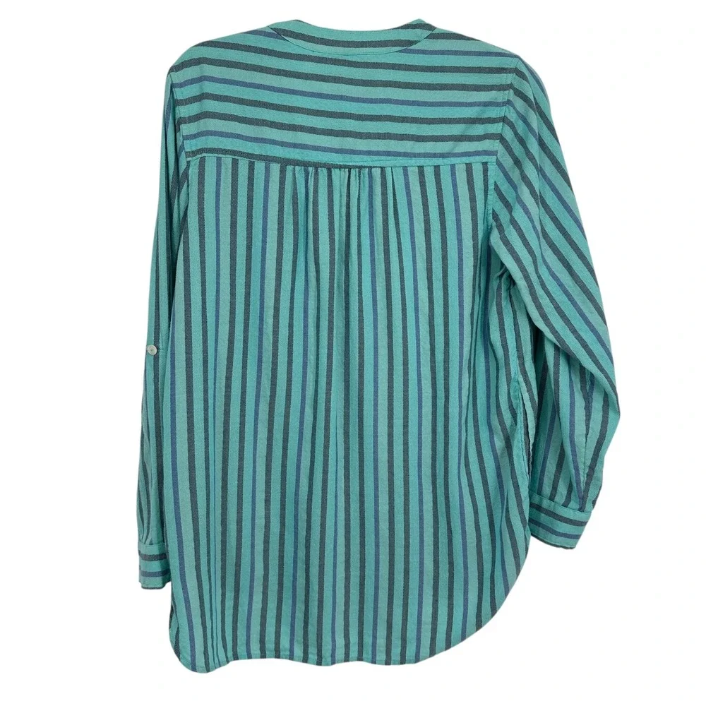 Soft Surroundings Medium Embellished Striped‎ Long Sleeve Blouse Top Bohemian